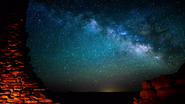 Wupatki National Monument Ancient Indian Ruins and Milky Way Galaxy Over Wukoki Ruins Arizona USA