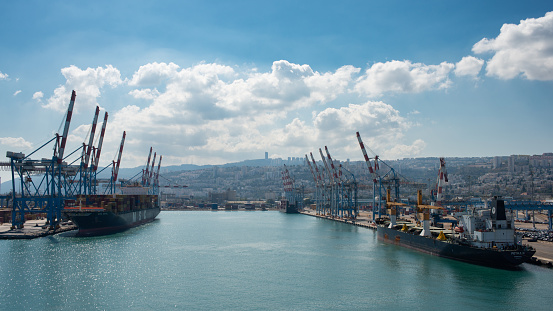 Haifa, Israel - Oct 10, 2022:  Port of Haifa , one of the three major international seaports in Israel, serves both passenger and merchant ships.
