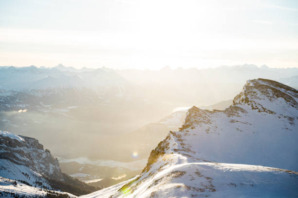 вечерний свет в горах - landscape laax graubunden canton switzerland стоковые фото и изображения