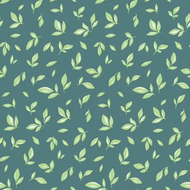 Vector illustration of Seamless floral pattern, natural background: abstract arrangement of small leaves. Vector illustration.