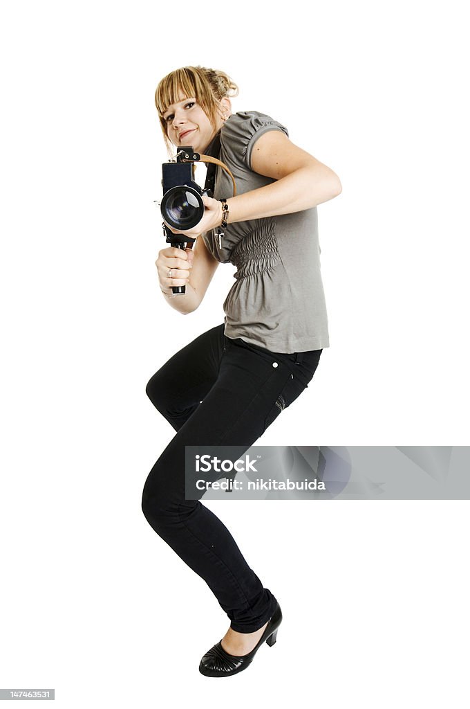 Belle fille photographe isolé sur fond blanc - Photo de Adulte libre de droits