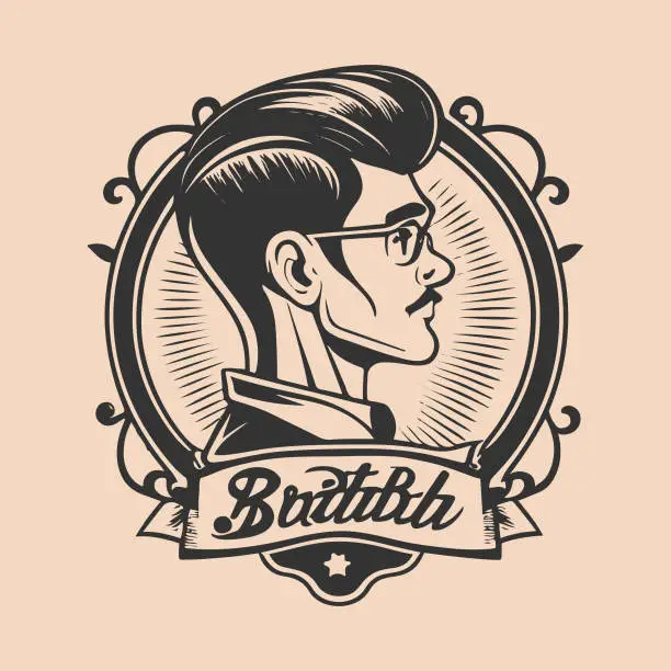 Vector illustration of stamp for a barber shop logo vector illustration. man with beard or moustache