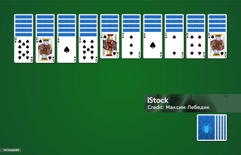 Spider Solitaire Card Game On Green Background With Standard Playing Cards  Stock Illustration - Download Image Now - iStock