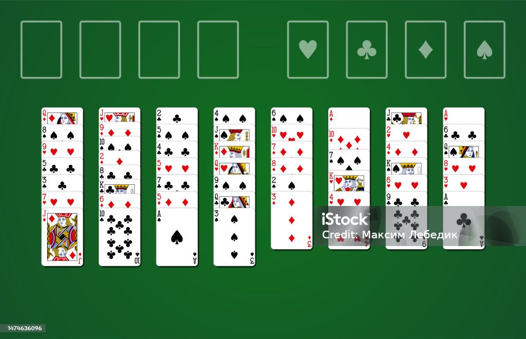 Freecell Solitaire Card Game On Green Background With Standard Playing  Cards Stock Illustration - Download Image Now - iStock
