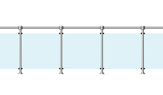 Balcony glass fence fail terrace sidewalk isolated on white background set. Vector graphic design element