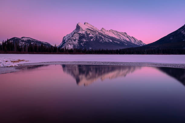 istock Mt Rundle reflection in Vermillion Lakes at sunset in winter 1474641749