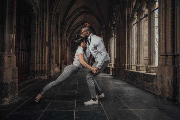 Mature couple dancing at a dance studio