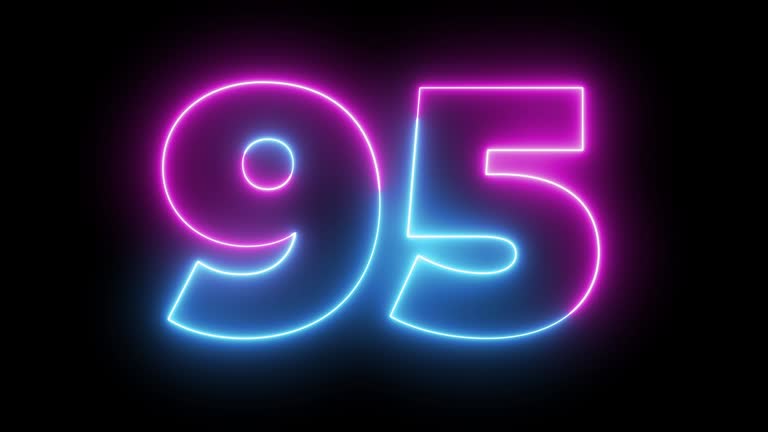 Number 95. Blue and Red Neon Futuristic Effect. Trendy Glow Lighting. 4K Video Animation