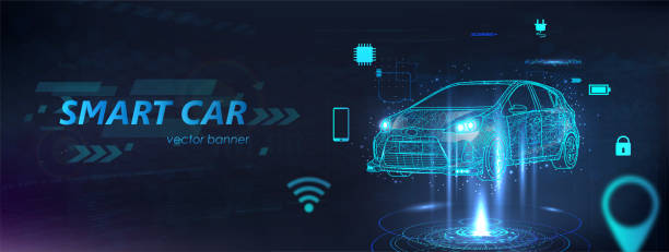 istock Hologram smart car in futuristic polygonal style 1474656207
