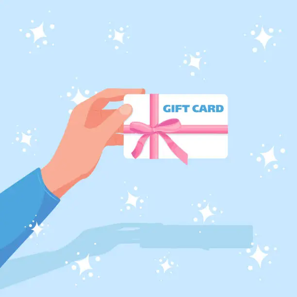 Vector illustration of Gift card. Vector illustration of a woman's hand with a certificate