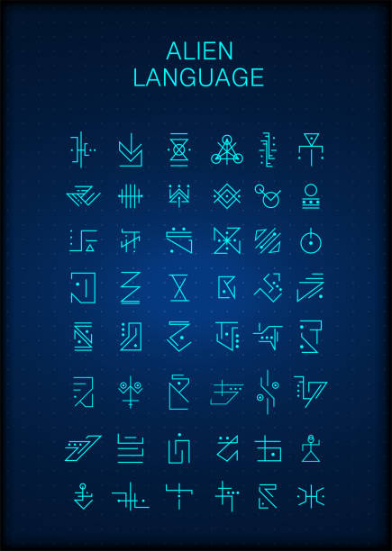 ilustrações de stock, clip art, desenhos animados e ícones de alien hieroglyphs symbols, unknown alphabet - alien