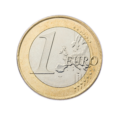 Front of One Euro Coin Isolated on White Background