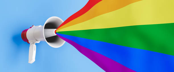 istock 3D rendering of megaphone with rainbow stripes 1474664694