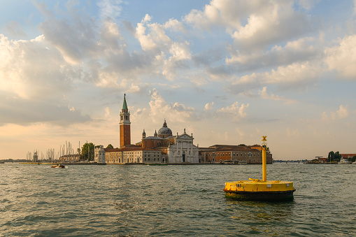 Venice, Veneto, Italy - 08 26 2022: The church of San Giorgio Maggiore is located on the island of the same name, designed by Andrea Palladio and built between 1566 and 1610.