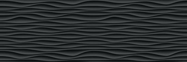 Black wave pattern background, seamless wave wall tile or panel, vector wavy line texture. Vector black ripple wave pattern wallpaper interior decoration or seamless 3d geometric tile Black wave pattern background, seamless wave wall tile or panel, vector wavy line texture. Black ripple wave pattern wallpaper interior decoration or seamless 3d geometric tile seamless wood panel texture stock illustrations