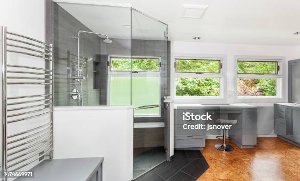 Glass Walls And Shower Door Installed Stock Photo - Download Image Now - Shower, Enclosure, Glass - Material