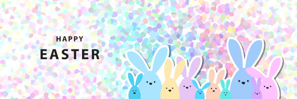 Easter banner- colorful bunny family vector art illustration