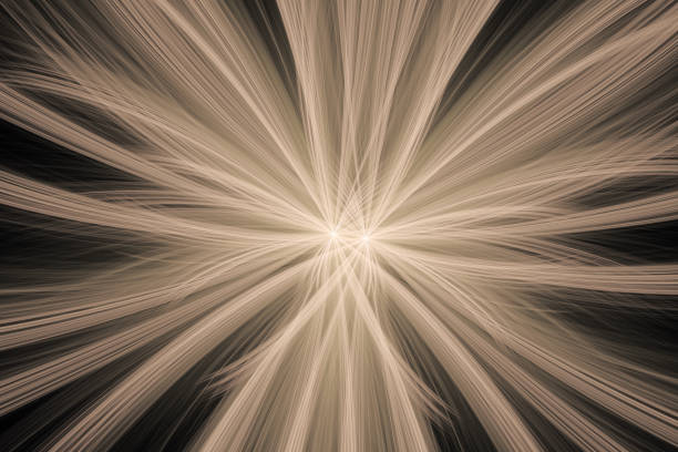 Orange glowing pattern of curved rays from the center on a black background. Abstract fractal 3D rendering