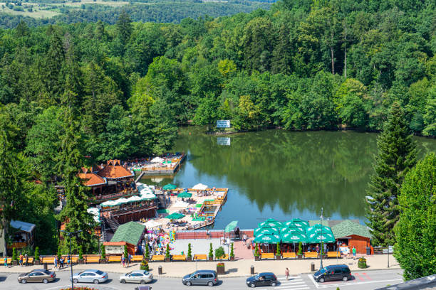 Sovata city and Ursul lake resort. It is known for balneoclimateric and mud treatments. Sovata, Romania on August 24, 2022