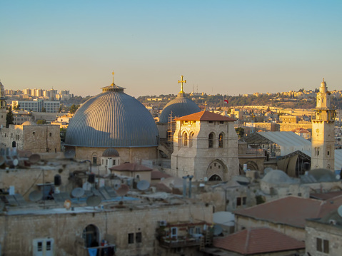 Holy Sepulchre Church Dome. The view from Jerusalem to the Mount of Olives provides a unique perspective on the city, showcasing its history and significance in a new light.