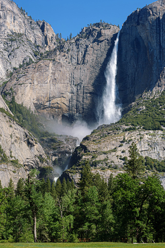 Springtime long view of Yosemite's Yosemite Fall.\n\nTaken in Yosemite National Park, California, USA