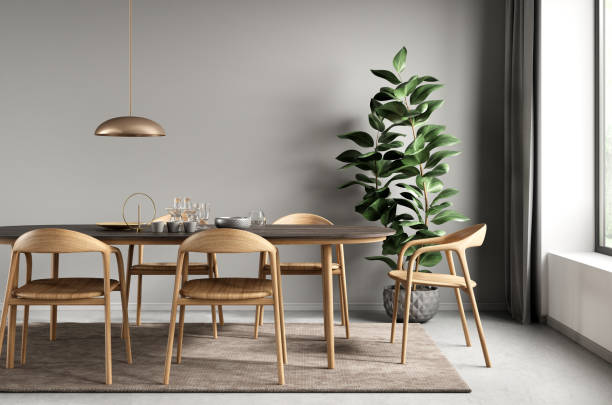 istock Interior design of modern dining room. 3d rendering 1474691183