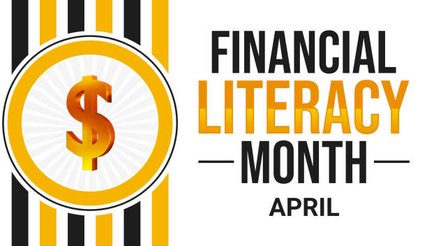 Financial Literacy Month Wallpaper dollar sign and typography on the right side. April is financial literacy month, background design Financial Literacy Month Wallpaper with dollar sign and typography on the right side. April is financial literacy month, background financial literacy logo stock illustrations