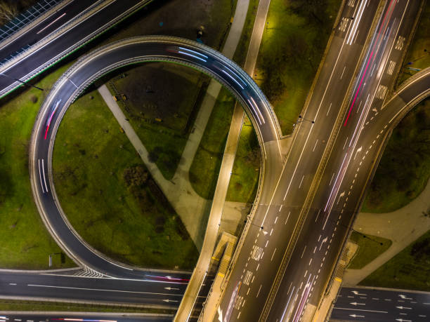istock Aerial view of large road intersection, night landscape 1474693366