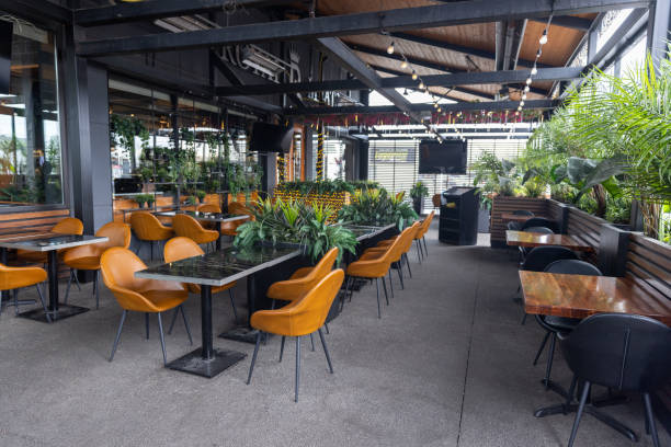 Interior of Modern Cafe with an Outdoor Dining Zone