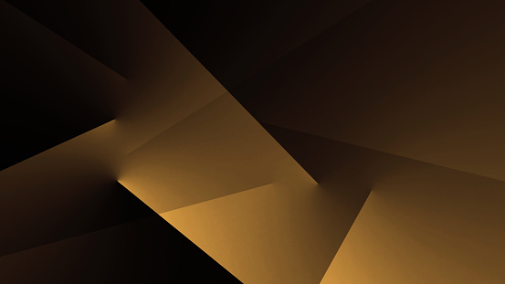 Black orange brown abstract modern background for design. Geometric shape. Bronze copper color. Gradient. Glow. Light. Triangles, lines, squares. 3d effect.