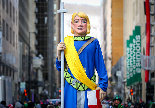 Montreal, Quebec  Canada - 19 March 2023 : Montreal's 2023 St. Patrick's Day Parade takes place on Saint-Catherine Street.