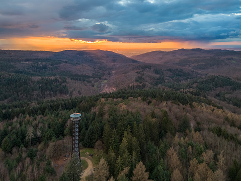 Panoramic view on the Odenwald near Wilhelmsfeld and the Rhine Valley in Germany.