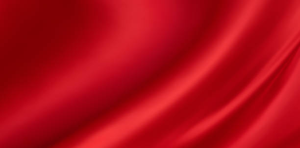 柔らかい波のテクスチャ背景に抽象的な赤い布地 - satin ストックフォトと画像