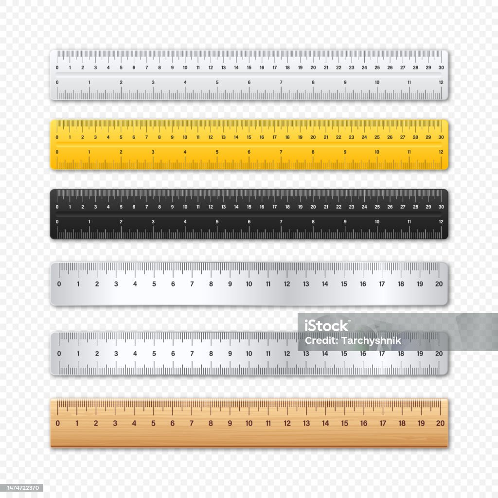 Realistic Various Metal And Plastic Rulers With Measurement Scale And  Divisions Measure Marks School Ruler Centimeter And Inch Scale For Length  Measuring Office Supplies Vector Illustration Stock Illustration - Download  Image Now 