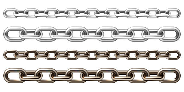 istock Realistic silver and brown metal chain with old rusty links isolated on white background. Heavy steel chain for industrial use. Vector illustration 1474722398