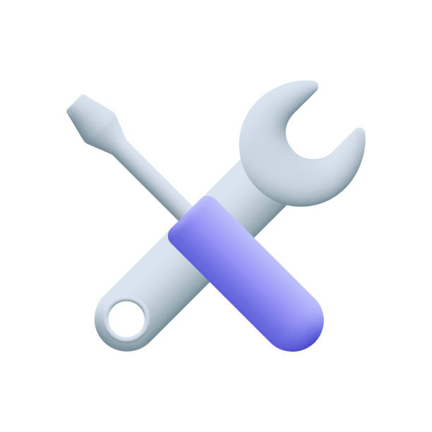 illustrations, cliparts, dessins animés et icônes de outils de réparation avec clé et tournevis. concept de réparation et de réparation. icône vectorielle 3d. style minimaliste de dessin animé. - wrench screwdriver work tool symbol