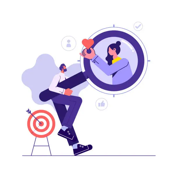 Vector illustration of Concept of target marketing or determine their business targets