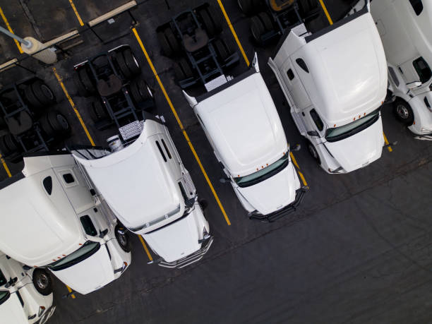 istock Semi trucks on a parking lot 1474729374
