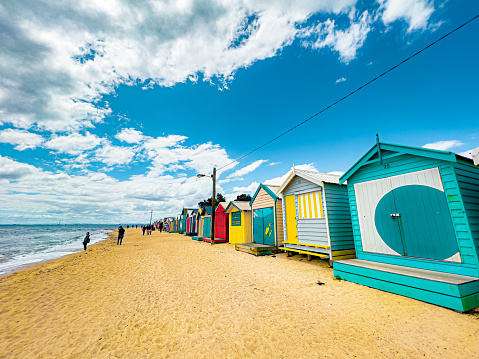 Colorful bathing boxes on the Brighton beach