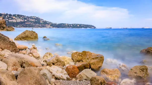 Photo of Mediterranean Sea and a pebble beach, Roquebrune Cap Martin, France near Monaco