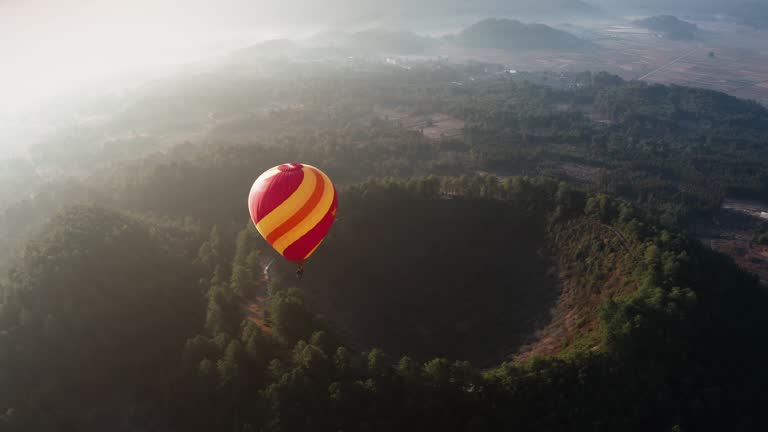 Aerial View of Hot air balloon on Volcano Geological Park