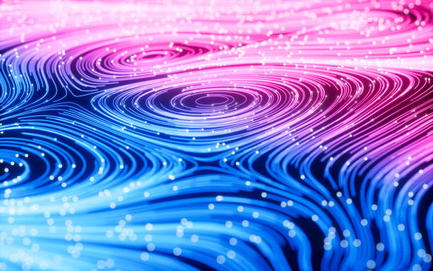 istock Flowing lines and glowing particles, Neon lines background, 3d rendering. 1474753871