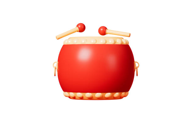 Red drums in the white background, Spring Festival theme scene, 3d rendering. Digital drawing.