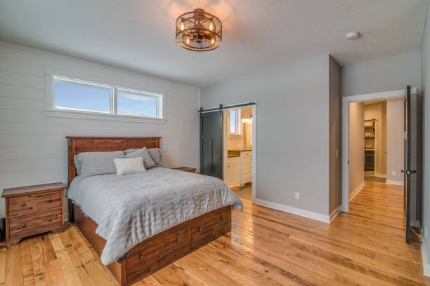 istock Bedroom with natural wood flooring 1474754013