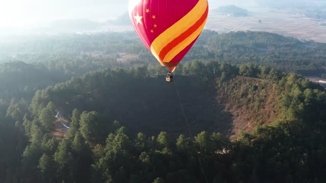 Aerial View of Hot air balloon on Volcano Geological Park