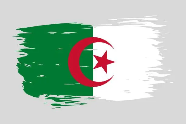 Vector illustration of Flag of Algeria painted with a brush stroke
