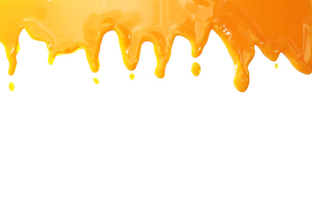 istock Orange juice Liquid splash melt pouring on top isolate on white background. 3D Rendering. 1474755250