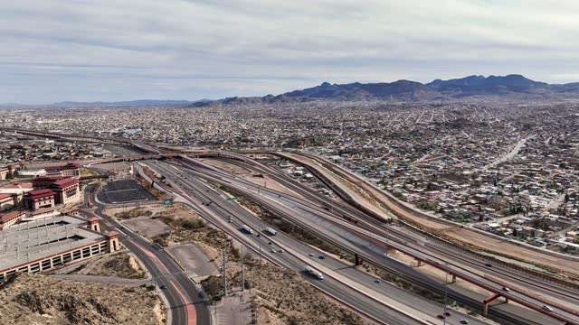 Aerial view of border wall between El Paso, Texas and Ciudad Juárez, Mexico