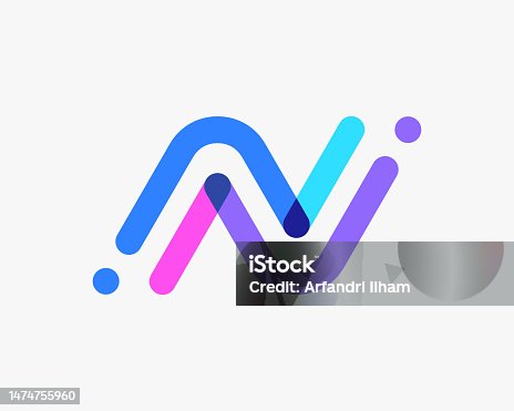 istock Letter N Line Overlap Overlapping Colorful Multicolor Modern Contemporary Rounded Vector  Design 1474755960