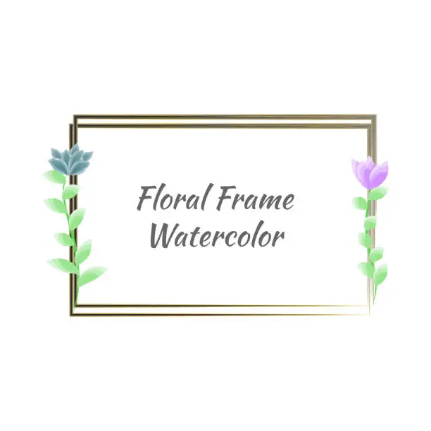 Vector illustration of vintage golden frame floral watercolor vector illustration